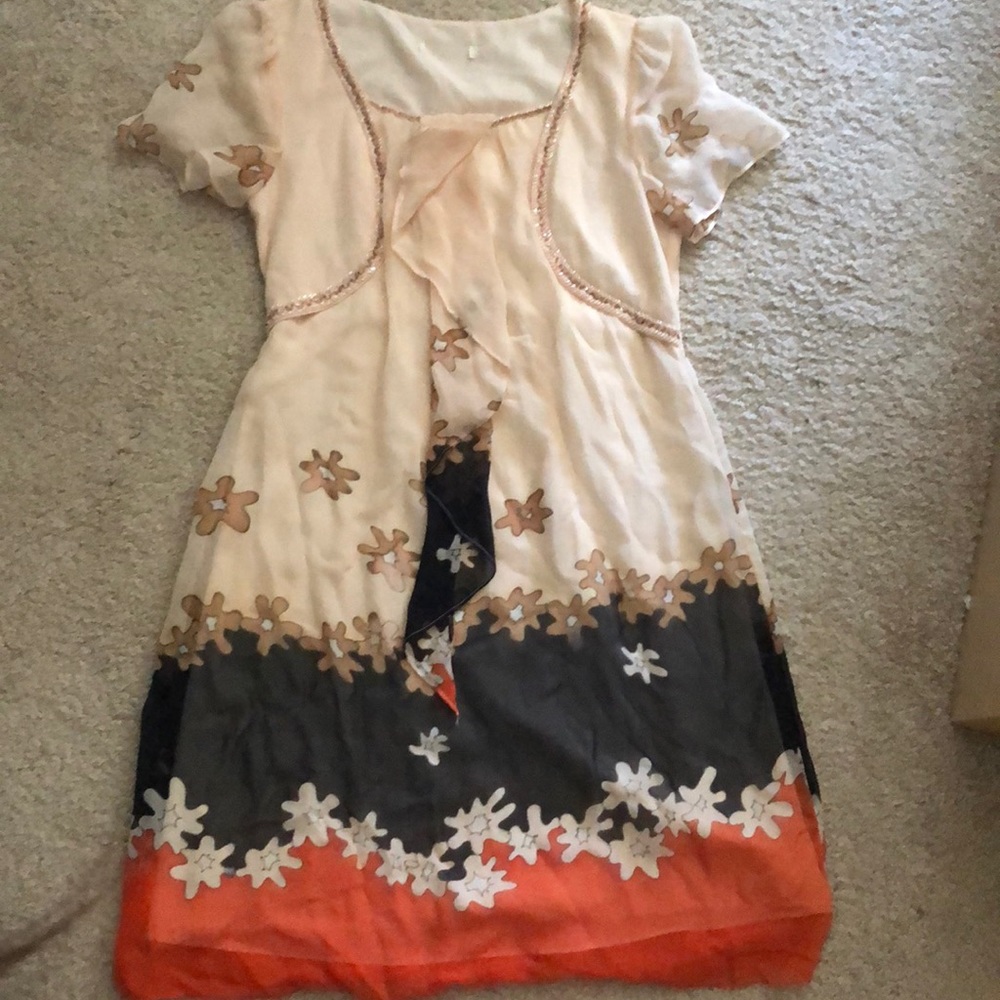 Floral silk beaded dress from anthropology Xs new